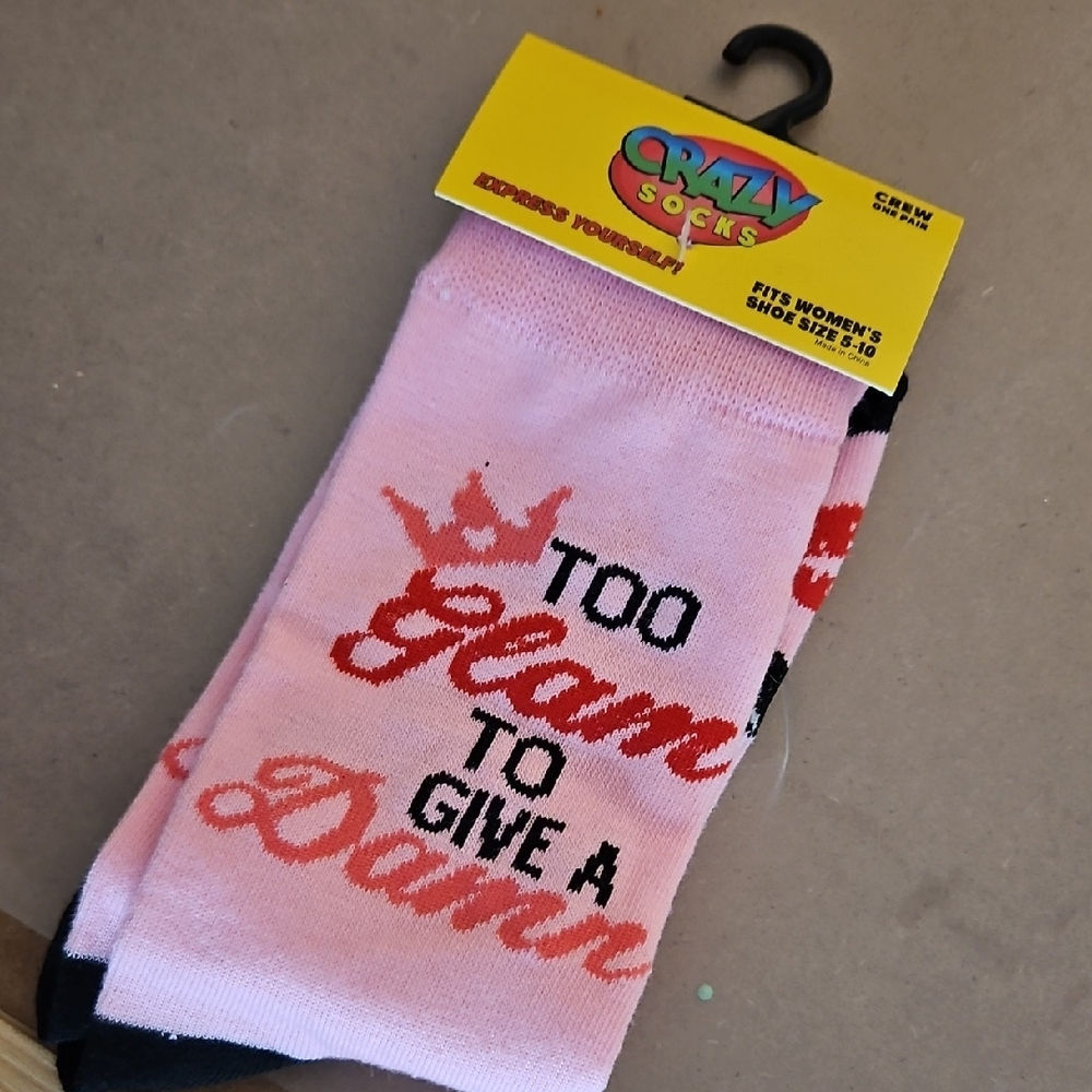 Pink "Too Glam To Give A Damn" Crew Sock
